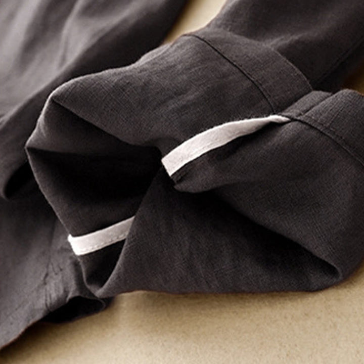 Pantalones harén de lino y algodón para mujer, informales, lisos, de verano , con bolsillos, de 7 a 8 botones - image 7