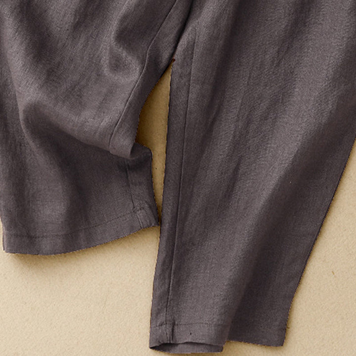 Pantalones harén de lino y algodón para mujer, informales, lisos, de verano , con bolsillos, de 7 a 8 botones - image 6