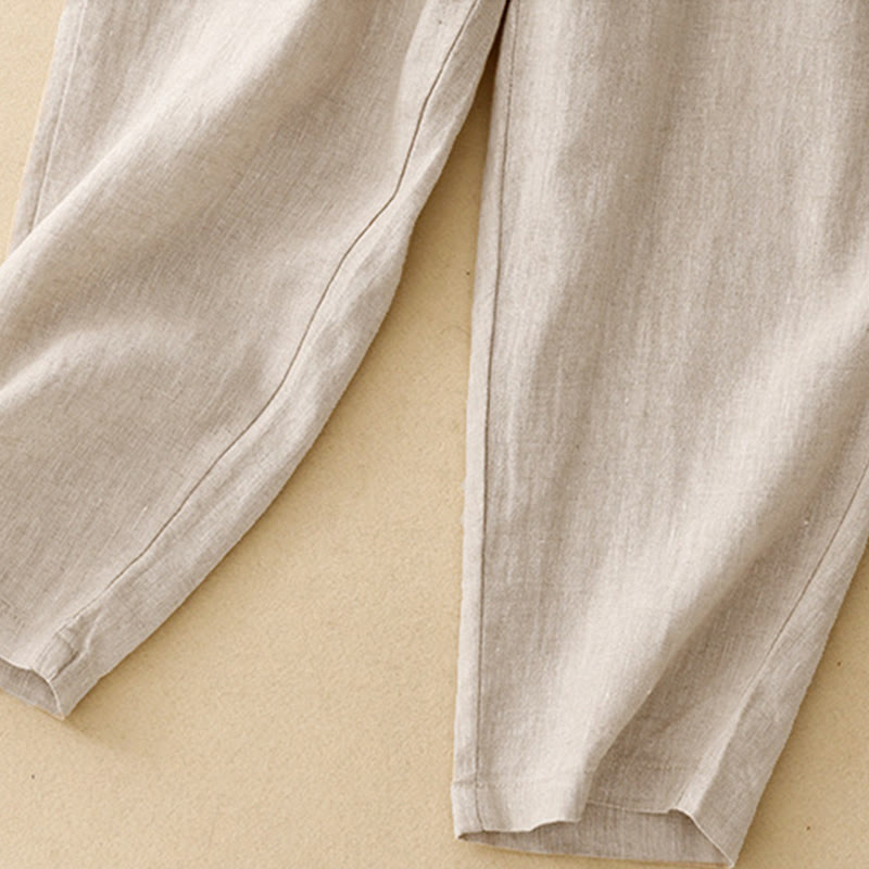 Pantalones harén de lino y algodón para mujer, informales, lisos, de verano , con bolsillos, de 7 a 8 botones - image 18