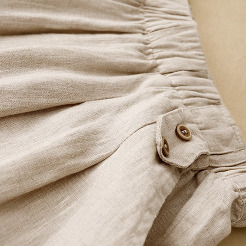 Pantalones harén de lino y algodón para mujer, informales, lisos, de verano , con bolsillos, de 7 a 8 botones - image 14