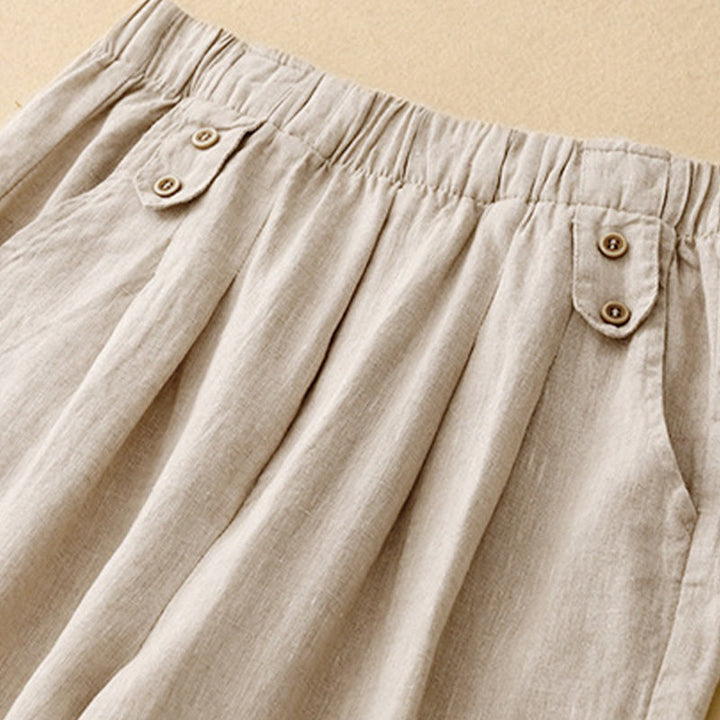 Pantalones harén de lino y algodón para mujer, informales, lisos, de verano , con bolsillos, de 7 a 8 botones - image 16