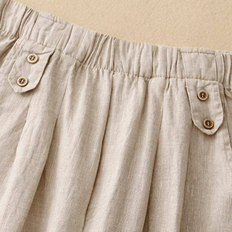 Pantalones harén de lino y algodón para mujer, informales, lisos, de verano , con bolsillos, de 7 a 8 botones - image 12