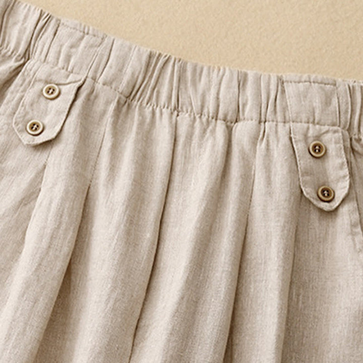 Pantalones harén de lino y algodón para mujer, informales, lisos, de verano , con bolsillos, de 7 a 8 botones - image 12