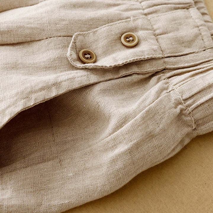 Pantalones harén de lino y algodón para mujer, informales, lisos, de verano , con bolsillos, de 7 a 8 botones - image 17