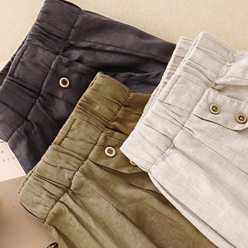 Pantalones harén de lino y algodón para mujer, informales, lisos, de verano , con bolsillos, de 7 a 8 botones - image 20