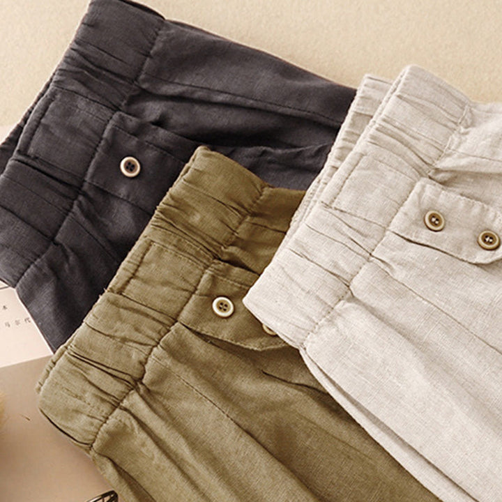 Pantalones harén de lino y algodón para mujer, informales, lisos, de verano , con bolsillos, de 7 a 8 botones - image 20