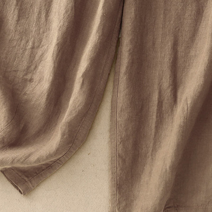 Pantalones harén de lino y algodón con bolsillos para mujer, de Buddha Stones, informales, lisos, de verano, con cordones, de largo 7-8 - image 2