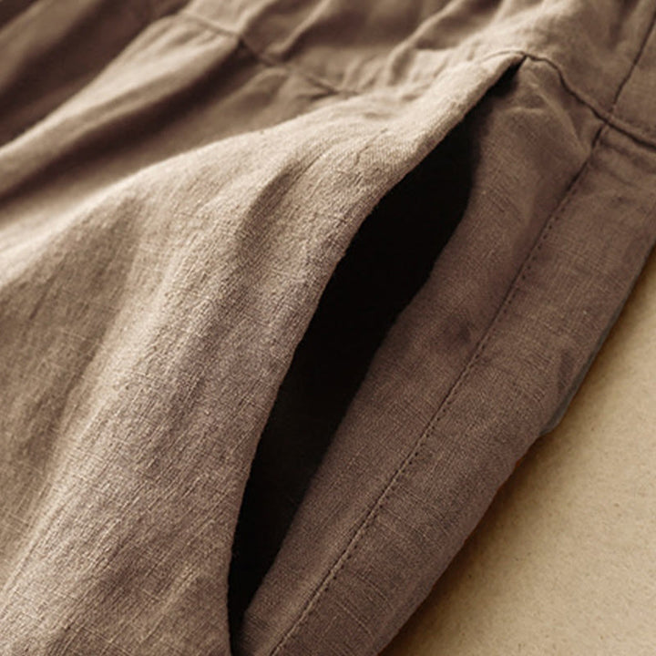 Pantalones harén de lino y algodón con bolsillos para mujer, de Buddha Stones, informales, lisos, de verano, con cordones, de largo 7-8 - image 3