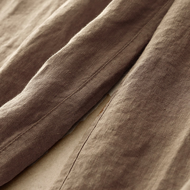 Pantalones harén de lino y algodón con bolsillos para mujer, de Buddha Stones, informales, lisos, de verano, con cordones, de largo 7-8 - image 5