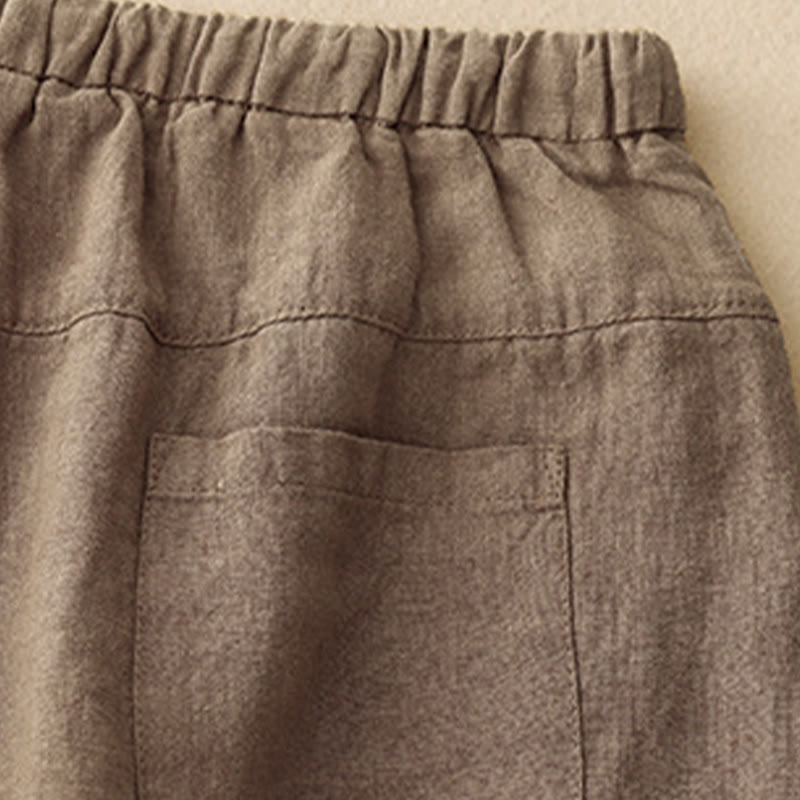 Pantalones harén de lino y algodón con bolsillos para mujer, de Buddha Stones, informales, lisos, de verano, con cordones, de largo 7-8 - image 4