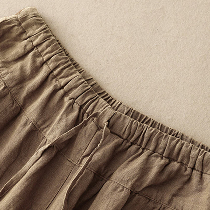 Pantalones harén de lino y algodón con bolsillos para mujer, de Buddha Stones, informales, lisos, de verano, con cordones, de largo 7-8 - image 8