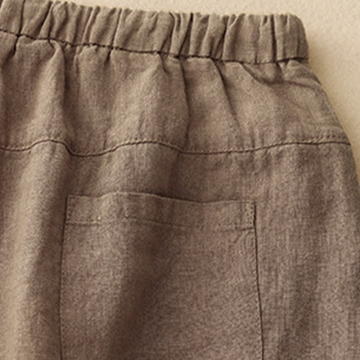 Pantalones harén de lino y algodón con bolsillos para mujer, de Buddha Stones, informales, lisos, de verano, con cordones, de largo 7-8 - image 4