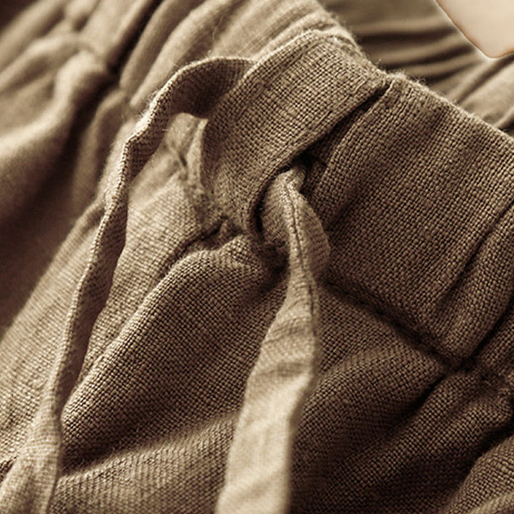 Pantalones harén de lino y algodón con bolsillos para mujer, de Buddha Stones, informales, lisos, de verano, con cordones, de largo 7-8 - image 7