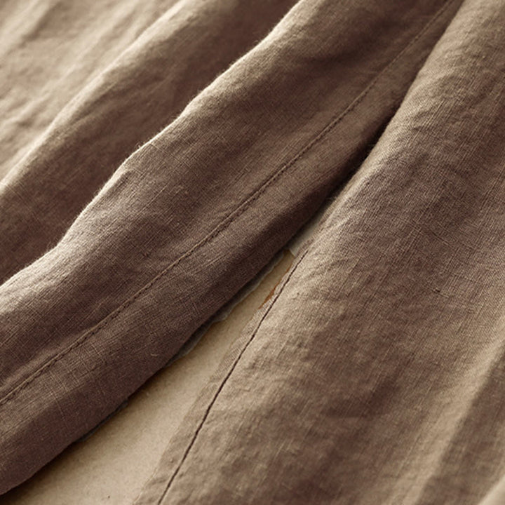 Pantalones harén de lino y algodón con bolsillos para mujer, de Buddha Stones, informales, lisos, de verano, con cordones, de largo 7-8 - image 5