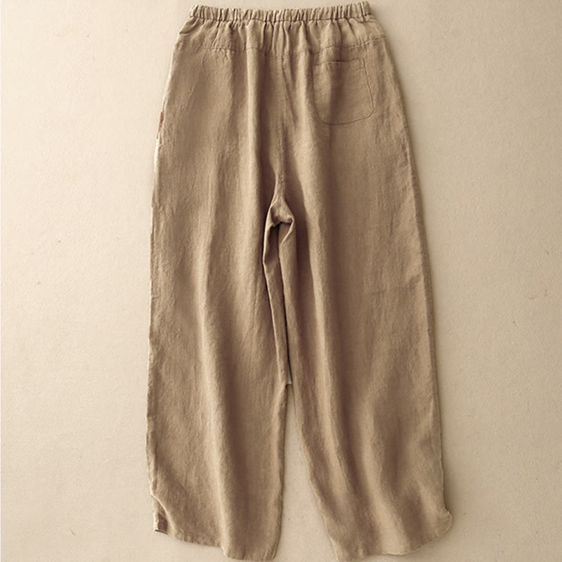 Pantalones harén de lino y algodón con bolsillos para mujer, de Buddha Stones, informales, lisos, de verano, con cordones, de largo 7-8 - image 1