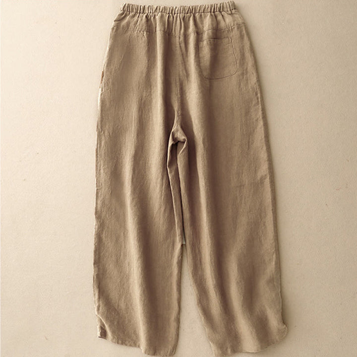 Pantalones harén de lino y algodón con bolsillos para mujer, de Buddha Stones, informales, lisos, de verano, con cordones, de largo 7-8 - image 1