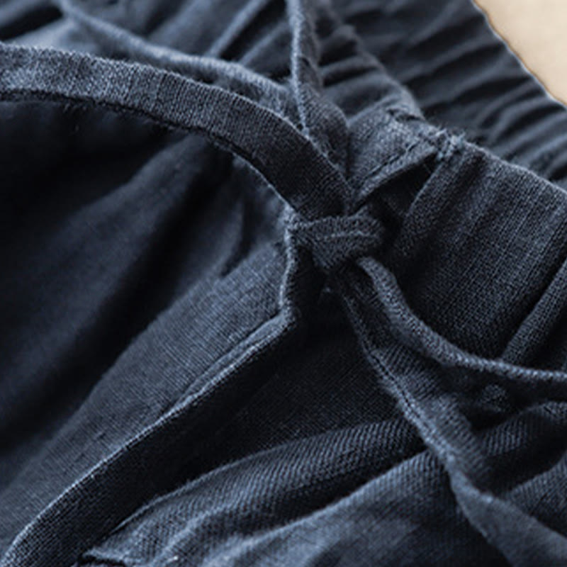 Pantalones harén de lino y algodón con bolsillos para mujer, de Buddha Stones, informales, lisos, de verano, con cordones, de largo 7-8 - image 13