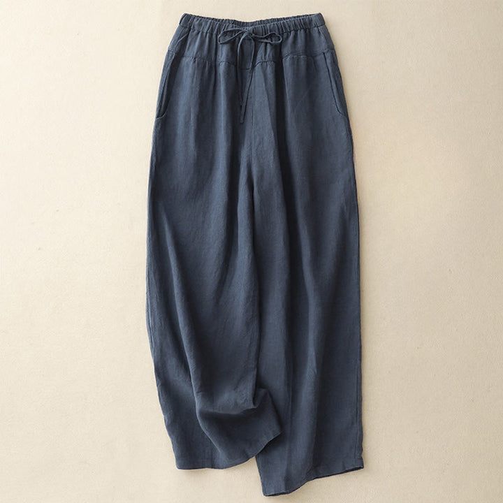 Pantalones harén de lino y algodón con bolsillos para mujer, de Buddha Stones, informales, lisos, de verano, con cordones, de largo 7-8 - Azul oscuro - US8-10，UK/AU12-14，EU40-42 (2XL) - image 10