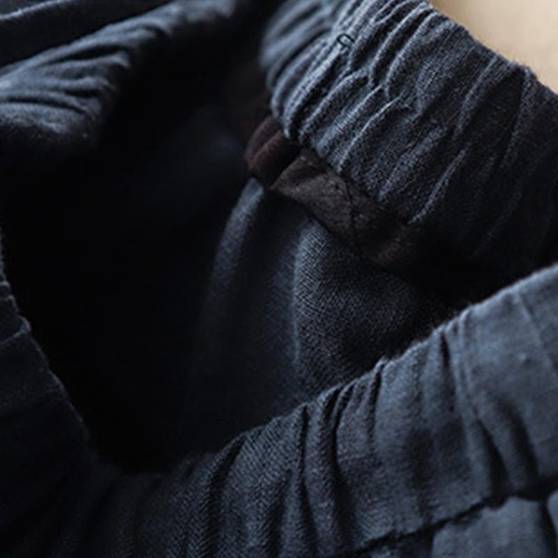 Pantalones harén de lino y algodón con bolsillos para mujer, de Buddha Stones, informales, lisos, de verano, con cordones, de largo 7-8 - image 15