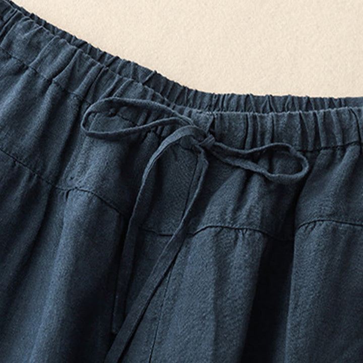 Pantalones harén de lino y algodón con bolsillos para mujer, de Buddha Stones, informales, lisos, de verano, con cordones, de largo 7-8 - image 12