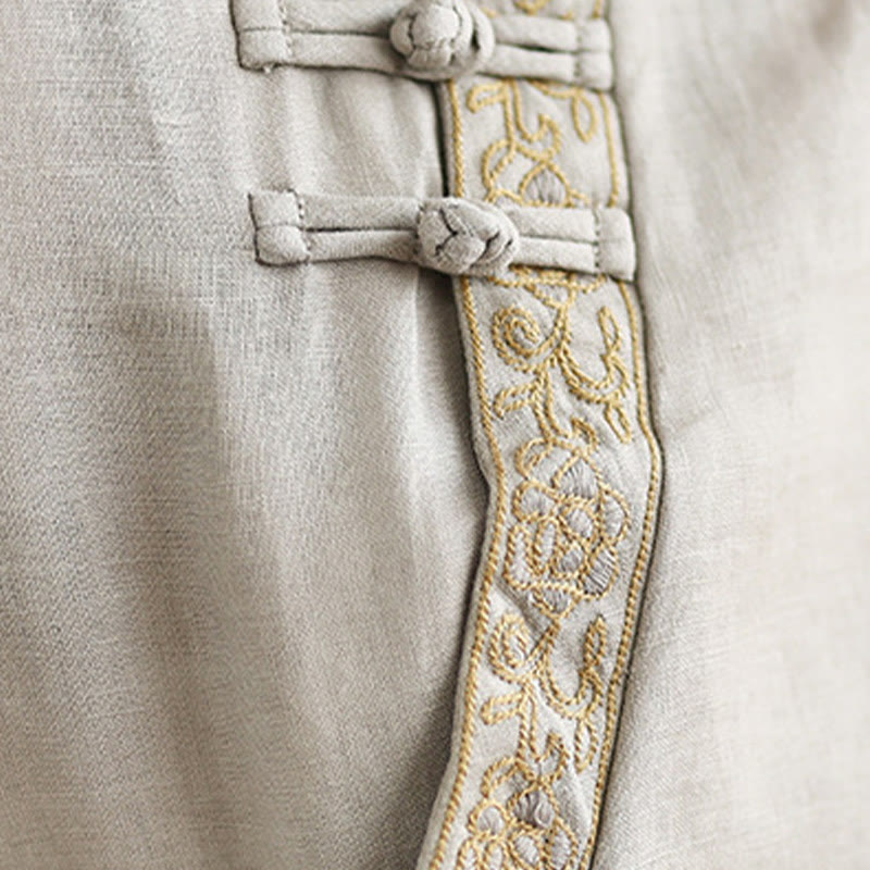 Camisa informal de lino y algodón con estampado floral bordado de Buddha Stones para mujer, cuello redondo, manga corta y botones de rana - image 11