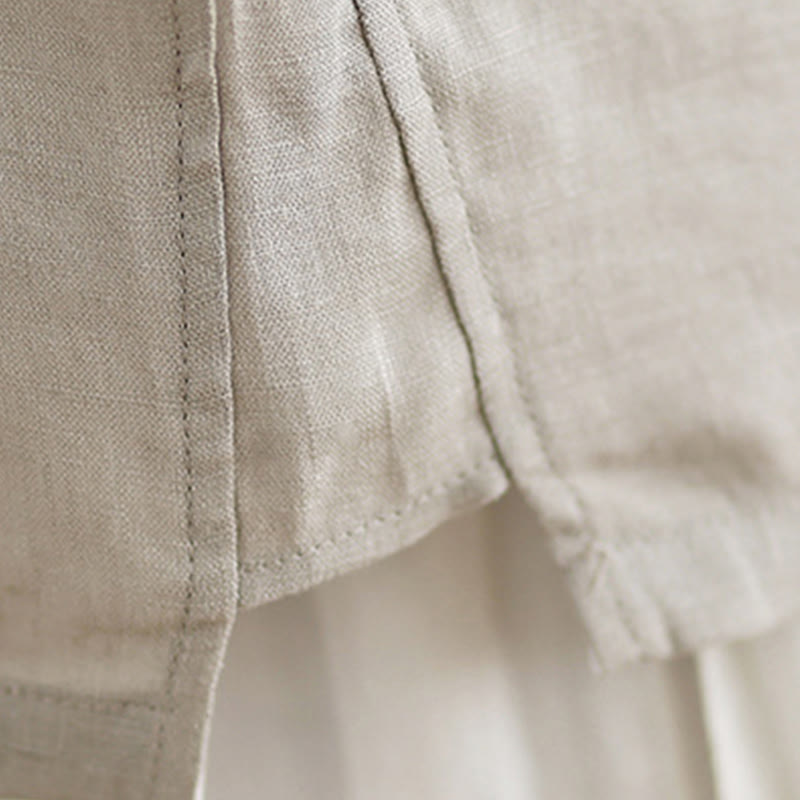 Camisa informal de lino y algodón con estampado floral bordado de Buddha Stones para mujer, cuello redondo, manga corta y botones de rana - image 8