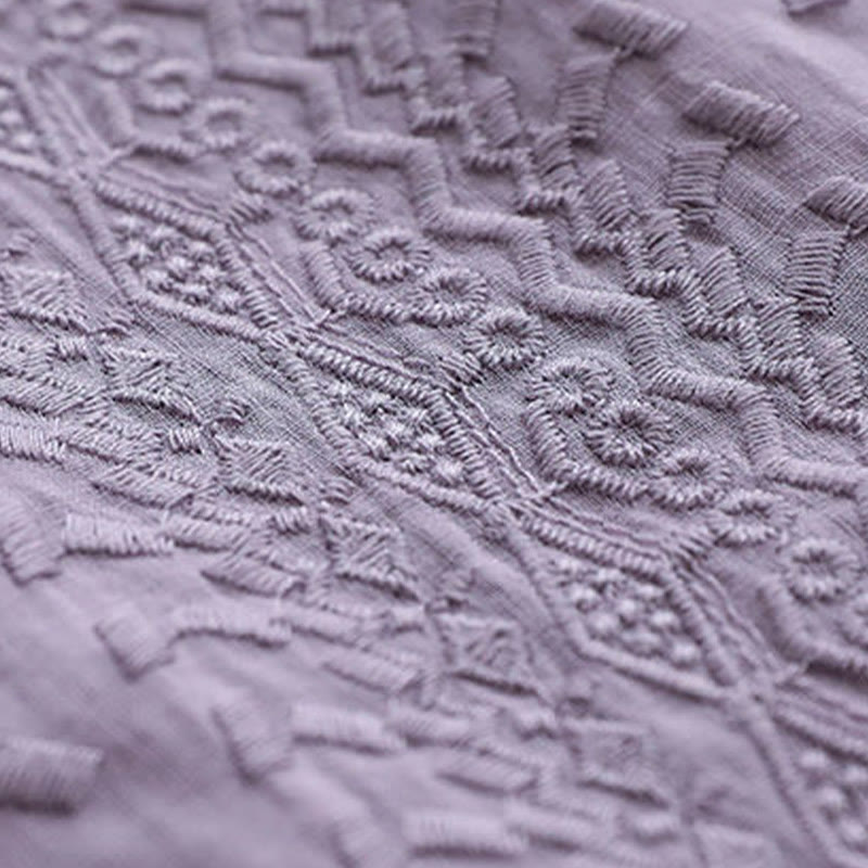 Camiseta de lino y algodón con cuello en V y media manga para mujer, informal, con estampado bordado de Buddha Stones, de verano - image 3