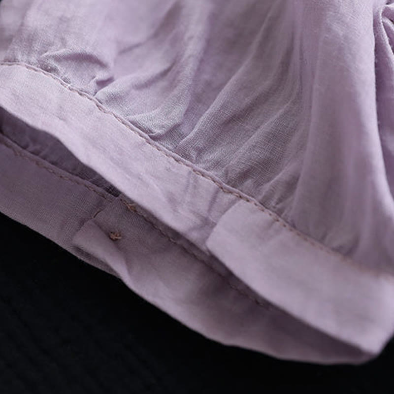 Camiseta de lino y algodón con cuello en V y media manga para mujer, informal, con estampado bordado de Buddha Stones, de verano - image 1