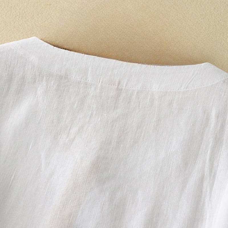 Camiseta de algodón de media manga con cuello en V y diseño informal de Buddha Stones para mujer, de verano - image 13