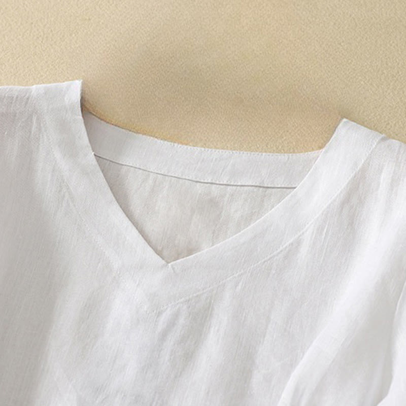 Camiseta de algodón de media manga con cuello en V y diseño informal de Buddha Stones para mujer, de verano - image 12