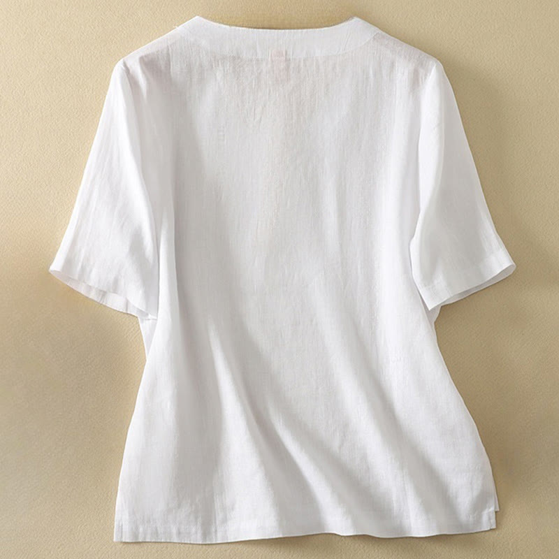 Camiseta de algodón de media manga con cuello en V y diseño informal de Buddha Stones para mujer, de verano - image 11