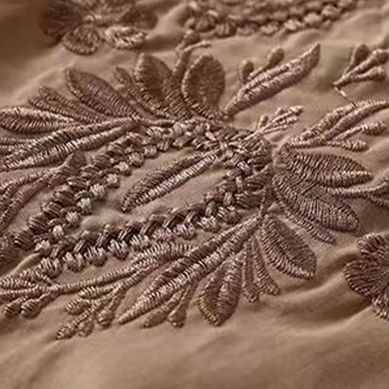 Camisa informal de lino y algodón con cuello redondo y media manga para mujer con estampado floral bordado de Buddha Stones - image 6