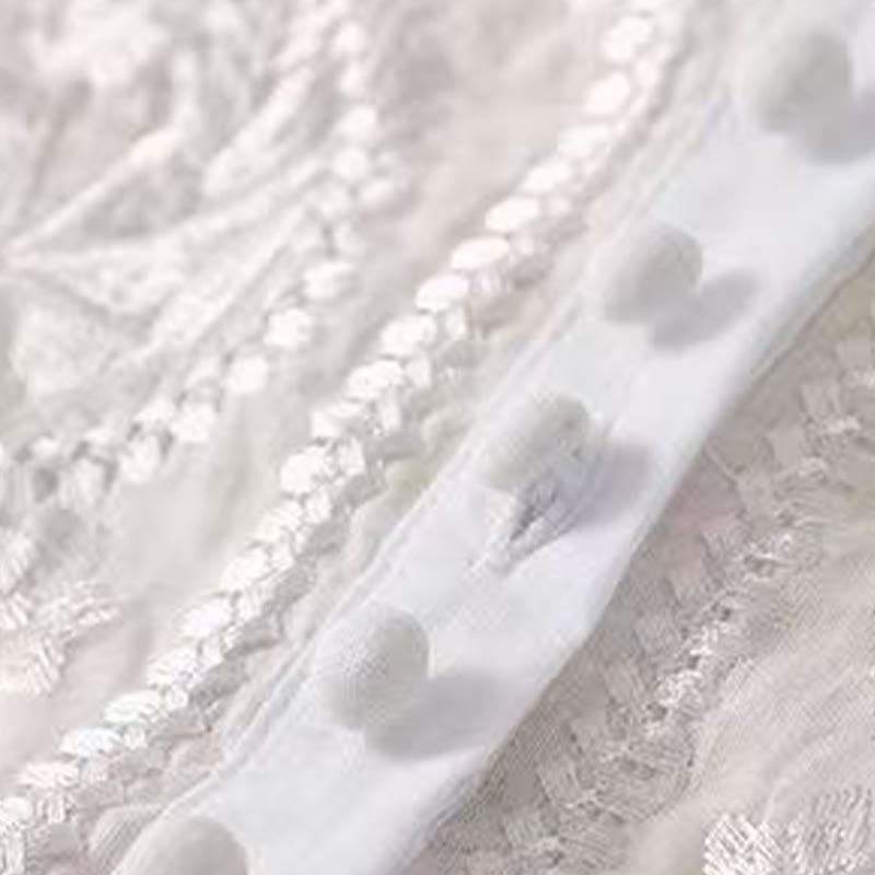 Camisa informal de lino y algodón con cuello redondo y media manga para mujer con estampado floral bordado de Buddha Stones - image 14