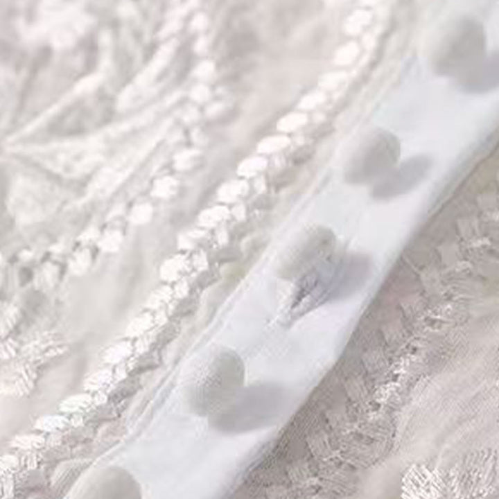 Camisa informal de lino y algodón con cuello redondo y media manga para mujer con estampado floral bordado de Buddha Stones - image 14