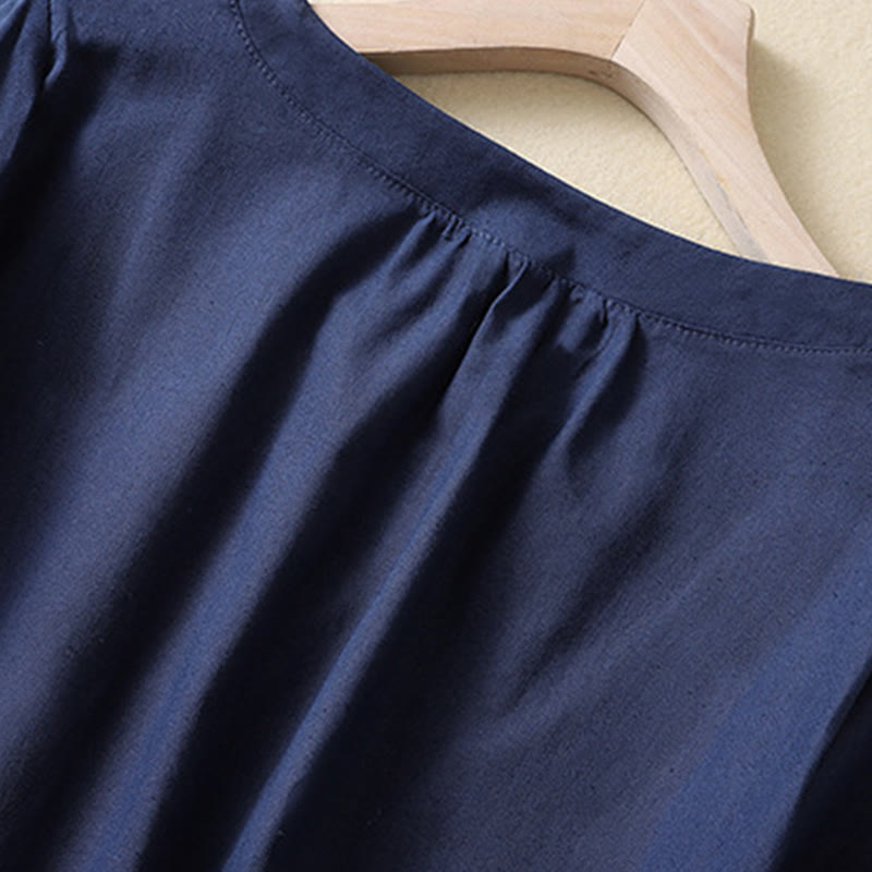 Camisa de lino de manga corta con cuello redondo y botones, estilo casual para mujer, con estampado de Buddha Stones. - image 9
