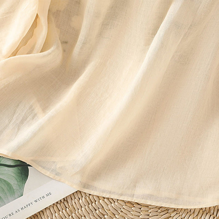 Camisa informal de lino y algodón con cuello en V y media manga para mujer, con estampado de flores y hojas verdes bordadas y piedras de Buddha Stones - image 12