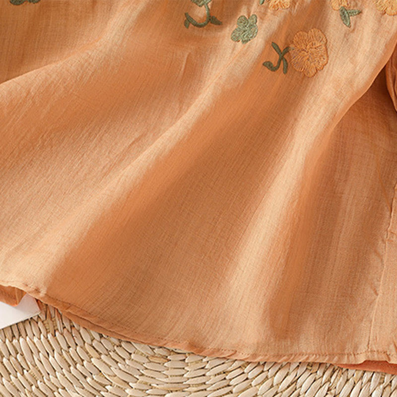 Camisa informal de lino y algodón con cuello en V y media manga para mujer, con estampado de flores y hojas verdes bordadas y piedras de Buddha Stones - image 19