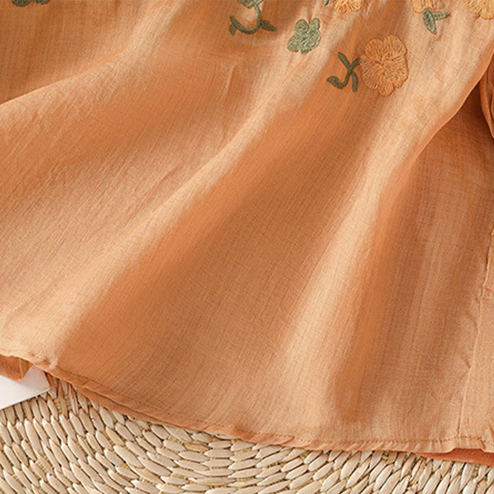 Camisa informal de lino y algodón con cuello en V y media manga para mujer, con estampado de flores y hojas verdes bordadas y piedras de Buddha Stones - image 19