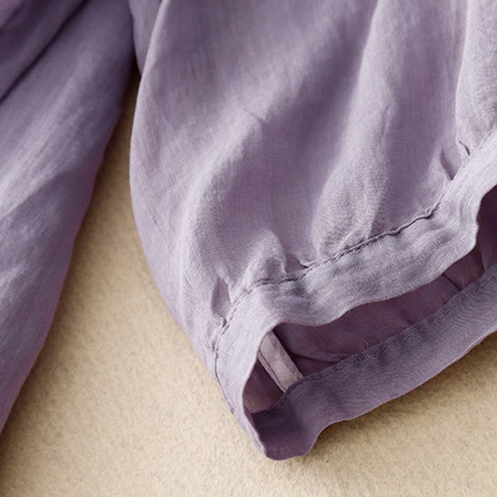 Camiseta de verano Buddha Stones de acrílico con flores bordadas y cuello en V para mujer, de media manga - image 2