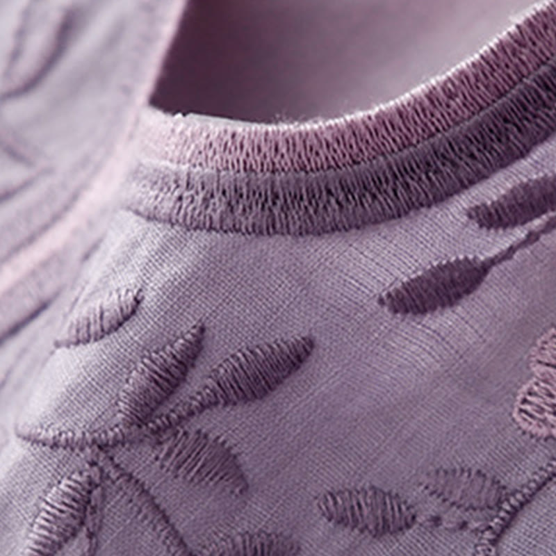 Camiseta de verano Buddha Stones de acrílico con flores bordadas y cuello en V para mujer, de media manga - image 5