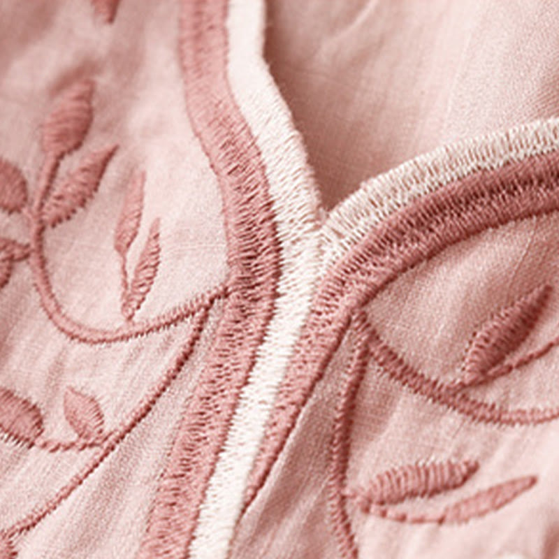 Camiseta de verano Buddha Stones de acrílico con flores bordadas y cuello en V para mujer, de media manga - image 8