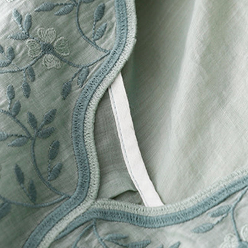 Camiseta de verano Buddha Stones de acrílico con flores bordadas y cuello en V para mujer, de media manga - image 17