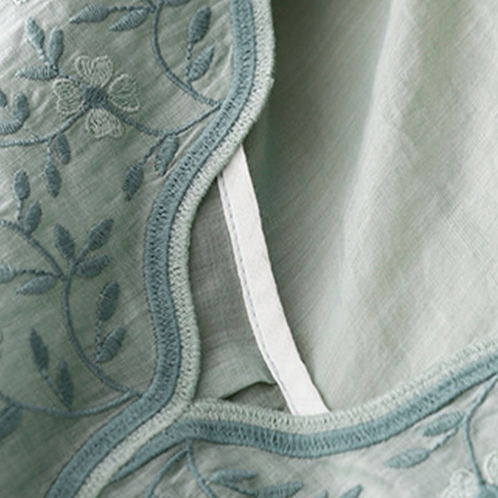 Camiseta de verano Buddha Stones de acrílico con flores bordadas y cuello en V para mujer, de media manga - image 17