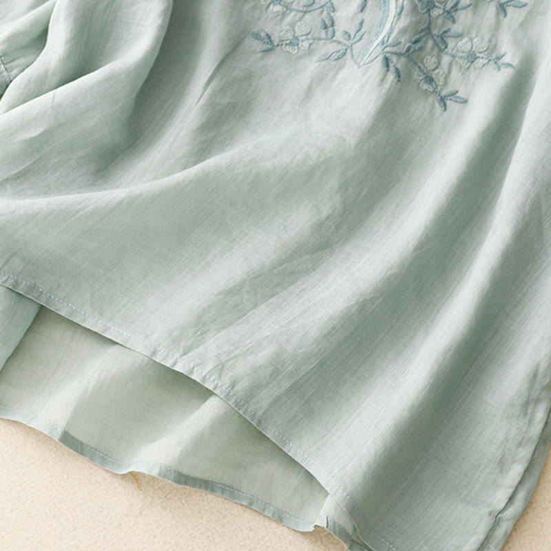 Camiseta de verano Buddha Stones de acrílico con flores bordadas y cuello en V para mujer, de media manga - image 16