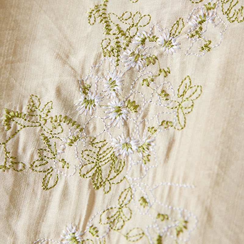 Camisa informal de lino y algodón con manga tres cuartos y diseño de flores bordadas con botones de rana para mujer - image 11