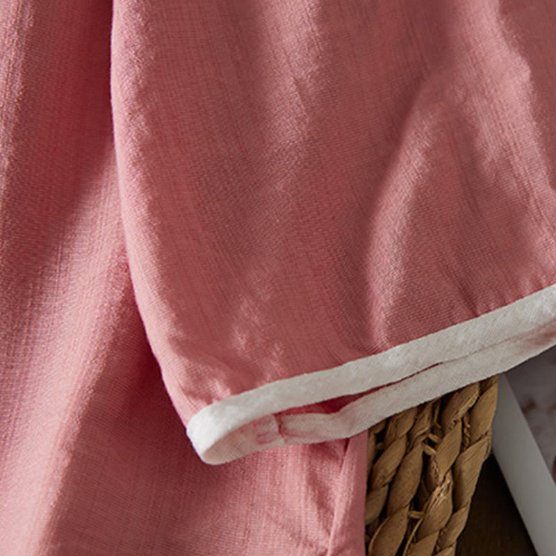 Camisa informal de lino y algodón con manga tres cuartos y diseño de flores bordadas con botones de rana para mujer - image 22
