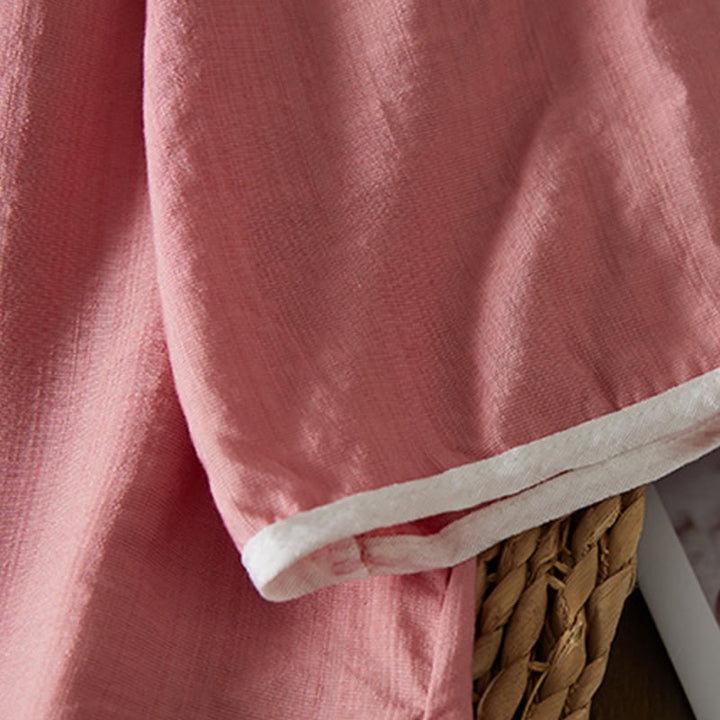 Camisa informal de lino y algodón con manga tres cuartos y diseño de flores bordadas con botones de rana para mujer - image 22