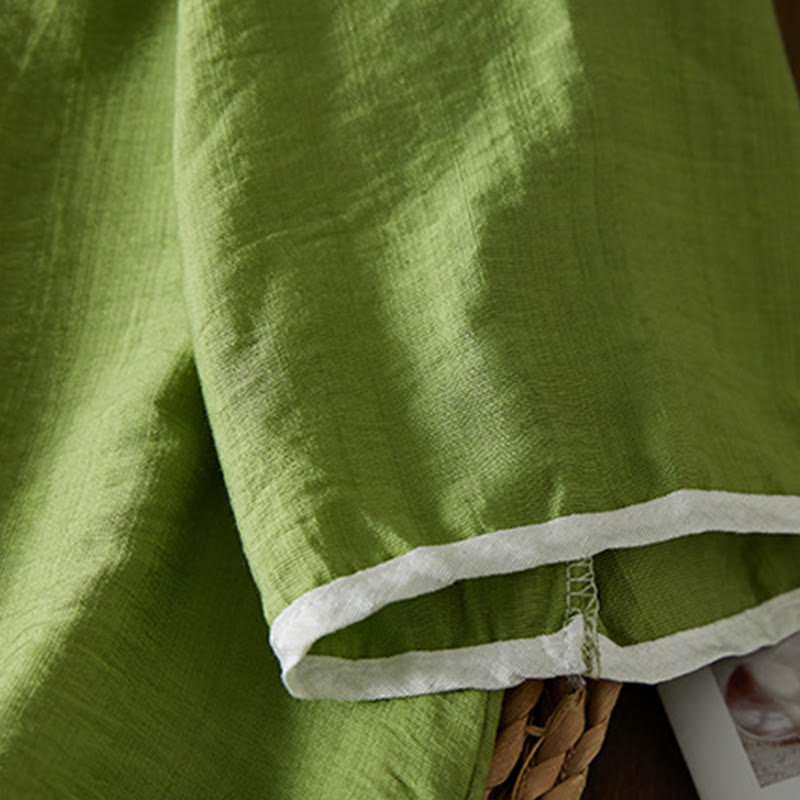 Camisa informal de lino y algodón con manga tres cuartos y diseño de flores bordadas con botones de rana para mujer - image 28