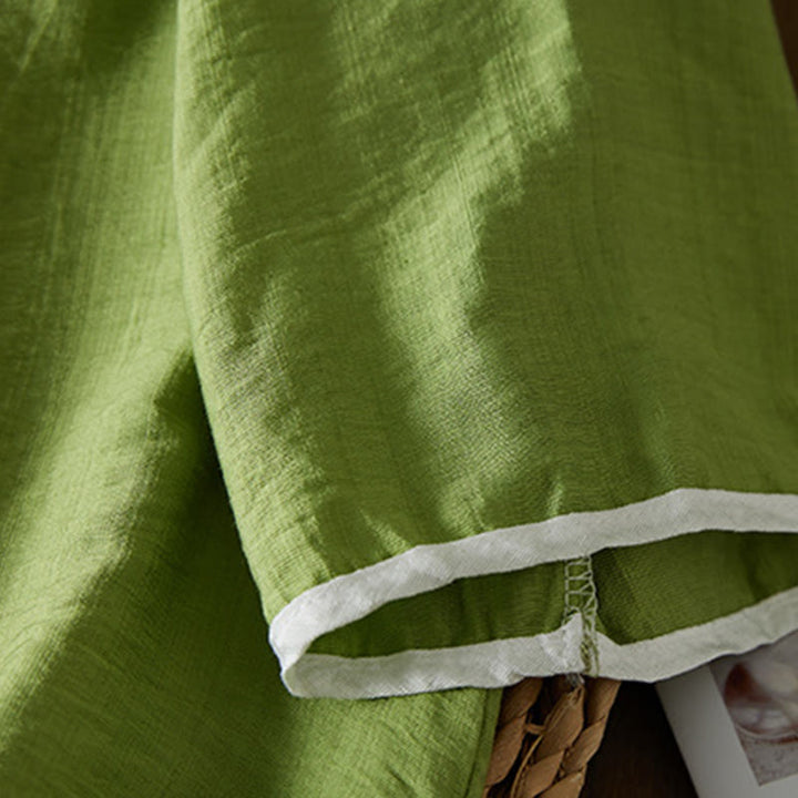 Camisa informal de lino y algodón con manga tres cuartos y diseño de flores bordadas con botones de rana para mujer - image 28