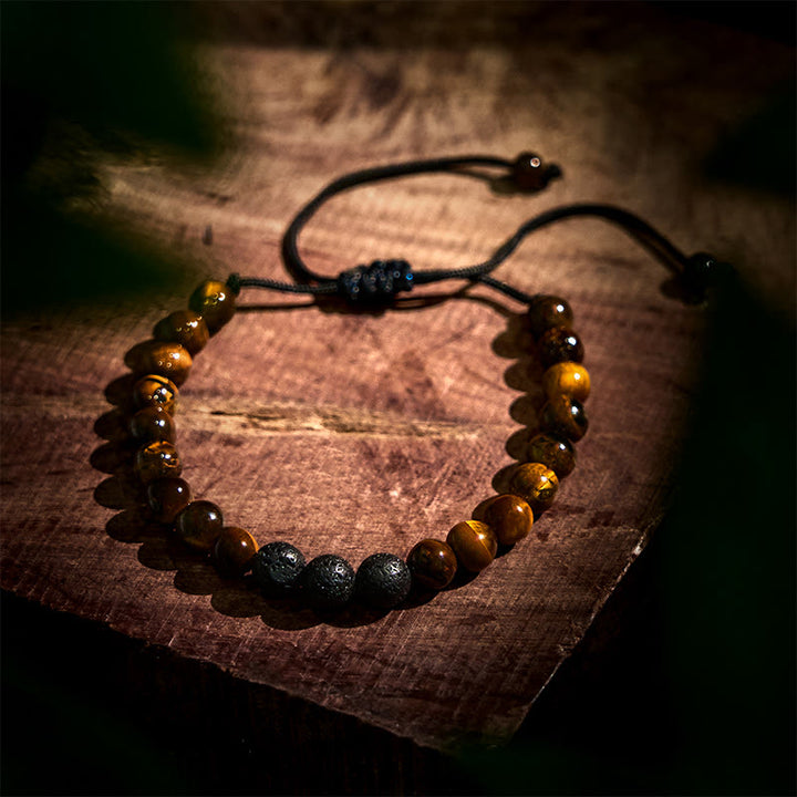 Juego de 3 pulseras protectoras de piedra de lava y ojo de tigre de Buddha Stones